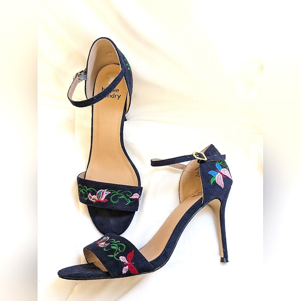 Hippie Laundry Vivienne Navy Stilleto Embroidered Flower Heels